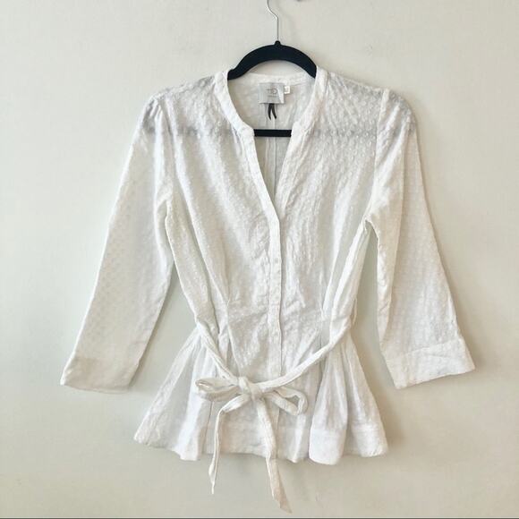 Anthro HD in Paris White Tie Waist Blouse - Picture 2 of 8